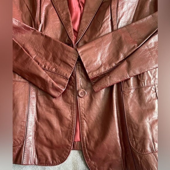 Vintage SHEPLERS Women's Burgundy Leather Western Blazer Jacket Size 16 Cowgirl - Picture 15 of 16